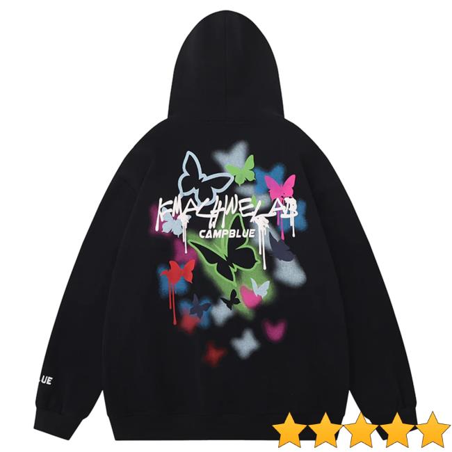 Official Lemandik Graphic Sweatshirt Black Colorful Butterfly Official Lemandik Graphic Sweatshirt Black Colorful Butterfly