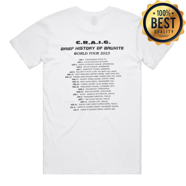 Official Dr. Colossus Merch C.R.A.I.G A Brief History Of Bauxite White T Shirts Official Dr. Colossus Merch C.R.A.I.G A Brief History Of Bauxite White T Shirts