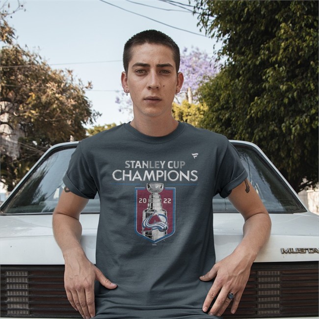 Fans Edgen Store Fanatics Branded Colorado Avalanche Heathered Charcoal 2022 Stanley Cup Champions Locker Room T Shirt Fanatics Experience Barstool Denver