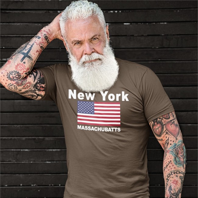 Poorly Translated Shirts New York Massachubatts Flag American Tee