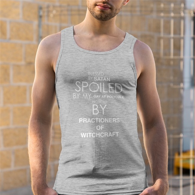 Blessed By Satan Spoiled By My Gay Af Polycule Protected By Practioners Of Witchcraft Tee Shirt