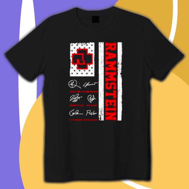 Rammstein Oliver Riedel Christoph Schneider Richard Z Kruspe Paul Landers Till Lindemann Christian Lorens signatures Tee Shirts