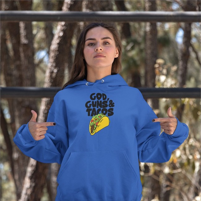 Bunker Branding Merch Bunker Branding Guns And Tacos Shirt Light Blue Bunker Branding Guns And Tacos Hoodie