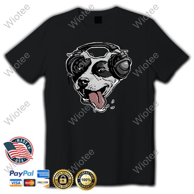 Spread Shirt Merch Official Cute Pit Bull Dog With Music Headphones Hooded Sweatshirt
