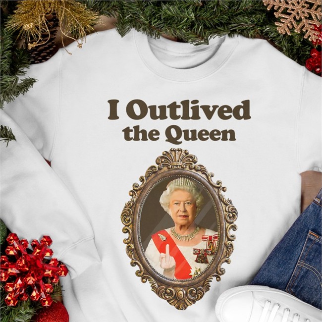 I Outlived The Queen Shirt White Love And Thunder Merch Elizabeth II I Outlived The Queen Hoodies Shirts That Go Hard