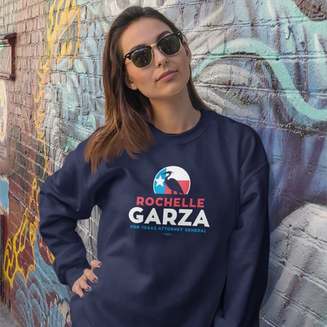 Rochelle Garza For Texas Attorney General Navy Tri-Colored Long Sleeved T Shirt