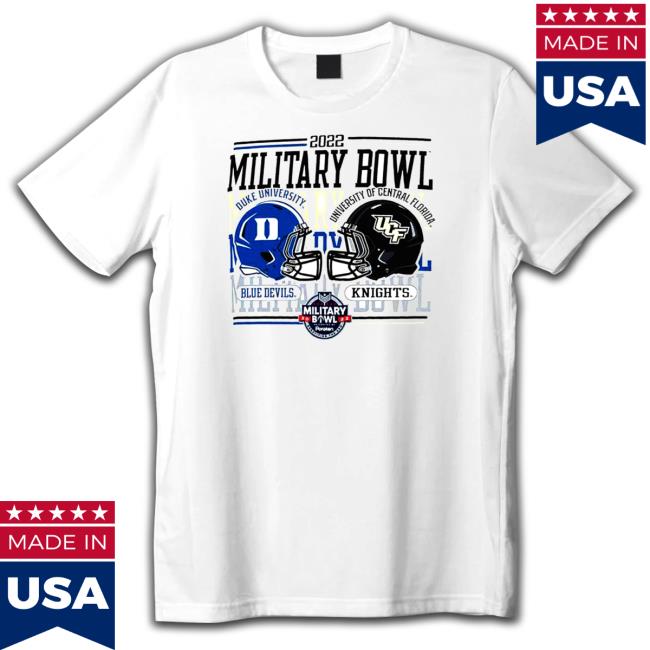 Official Duke University Blue Devils vs University of Central Florida Knights 2022 Military Bowl Dueling Helmets Hooded Sweatshirt