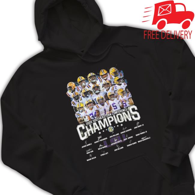 Lsu Tigers Team 2022 Southeastern Conference Champions Signatures Hooded Sweatshirt Lsu Tigers Team 2022 Southeastern Conference Champions Signatures Hoodie