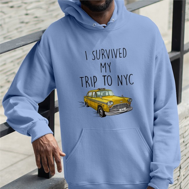 Iso Austin Pit I Survived My Trip To Nyc Yellow Car Taxi Sweatshirt White