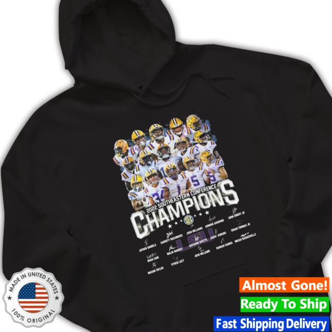 Lsu Tigers Team 2022 Southeastern Conference Champions Signatures Hooded Sweatshirt Lsu Tigers Team 2022 Southeastern Conference Champions Signatures Tee Shirt