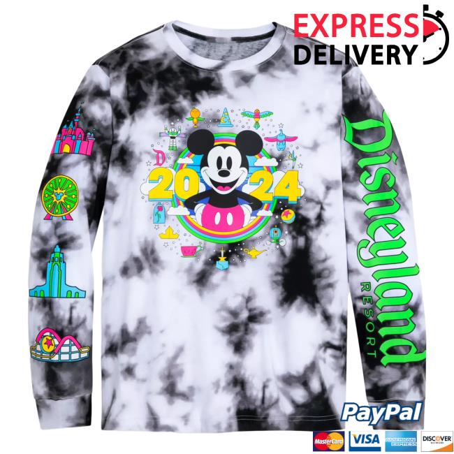 Official Shop Disney Merch Store Mickey Mouse Tie-Dye Long Sleeve Top Shirt Disneyland 2024 Shopdisney