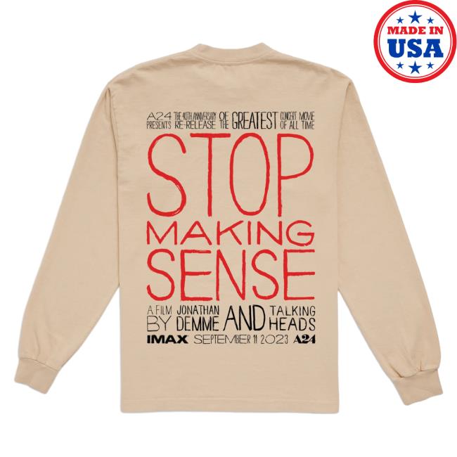 Official A24 Merch Store Stop Making Sense Imax World Premiere Long Sleeve T-Shirts Tan A24 Shop Official A24 Merch Store Stop Making Sense Imax World Premiere Long Sleeve Shirt Tan A24 Shop