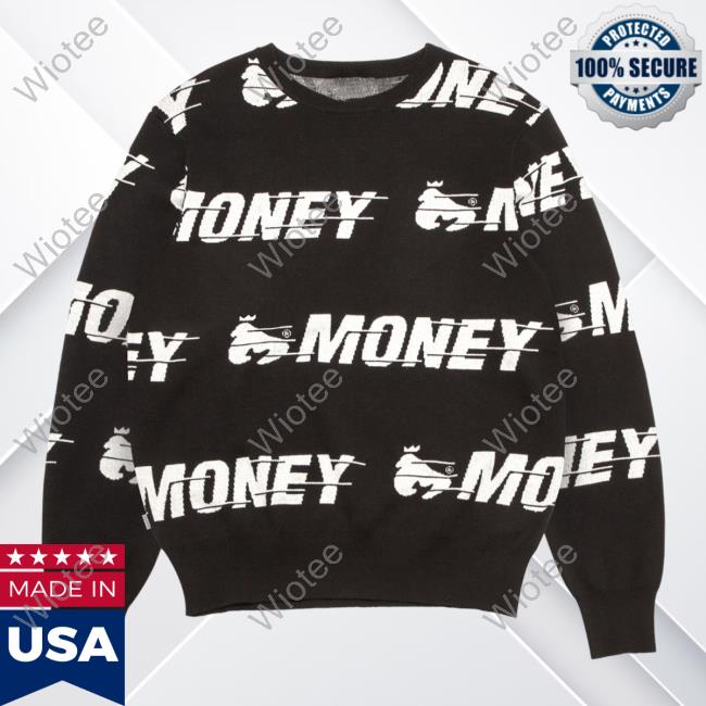 Official Money Clothing Aop Money Clothing Motion Knit Crew neck Sweatshirt Black