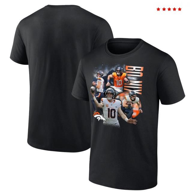 Official Denver Broncos Clothing Men's Bo Nix Black Denver Broncos Notorious Graphic Tees DenverBroncos Men's Bo Nix Black Denver Broncos Notorious Graphic Shirt DenverBroncos