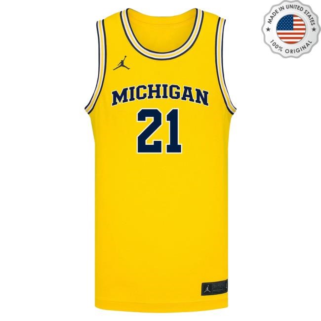 Michigan Wolverines #21 Morez Johnson Jr. Student Athlete Maize Basketball Jersey Top Shirt The M Den Shop Official