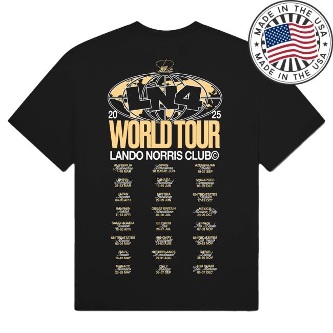 Official Lando Norris Merch Store Shop World Tour Tees - Black Official Lando Norris Merch Store Shop World Tour Tshirt - Black