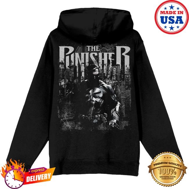 Official Heroes And Villains Marvel The Punisher NYC Skyline Hood Official Heroes And Villains Marvel The Punisher NYC Skyline Attractive Hoodie