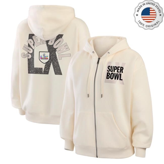 2026 Super Bowl LX NFL Football NFL Beige Full-Zip Hoodie Fit Beige Full-Zip Fleece Hoodie Super Bowl LX NFL Football NFL Fan