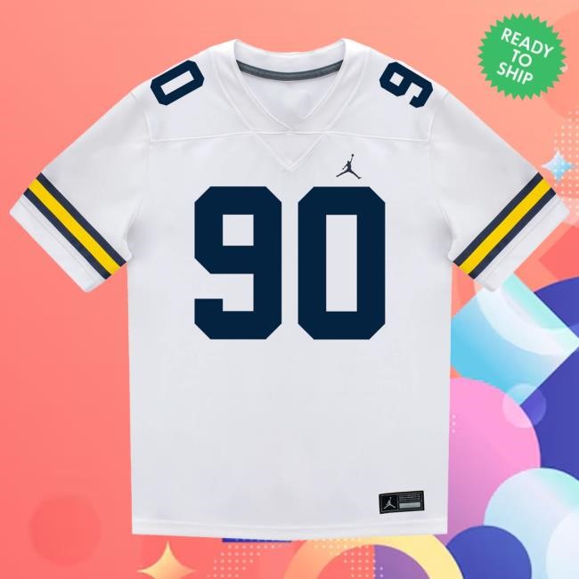 The M Den Michigan Wolverines #90 Hudson Hollenbeck Student Athlete White Football Jersey Shirts