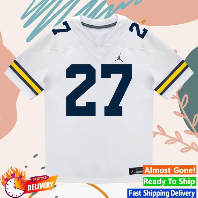 Michigan Wolverines #27 Jayden Sanders Student Athlete White Football Jersey Tees The M Den Shop Official Michigan Wolverines #27 Jayden Sanders Student Athlete White Football Jersey Top Shirt The M Den Shop Official