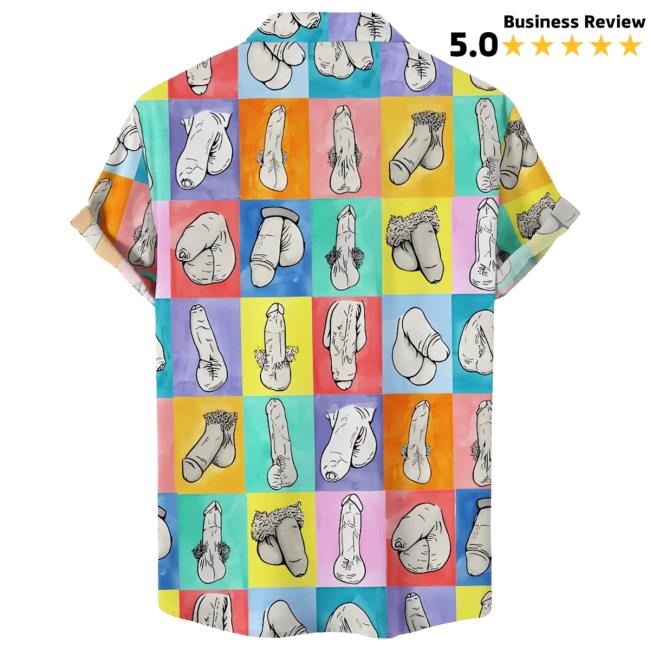 Colorblock Cocks Men's Hawaiian Shirts Colorblock Cocks Men's Hawaiian Shirts