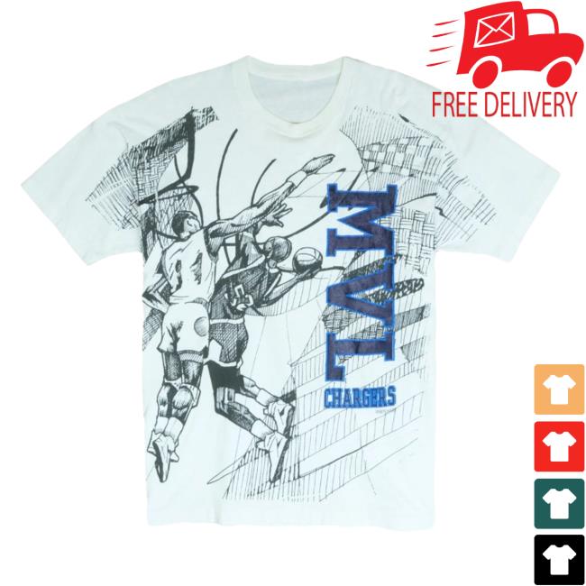 Official Throwback Vault Vintage Mvl Chargers Basketball T Shirt White All Over Print Aop 90S