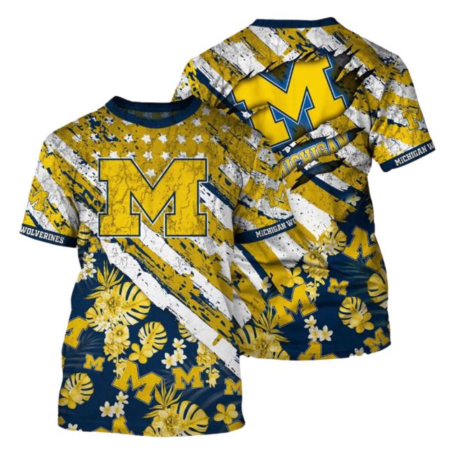 Official Banantees Michigan Wolverines Tropical Flower Style And Flag All Over Printed 3D Top Shirt