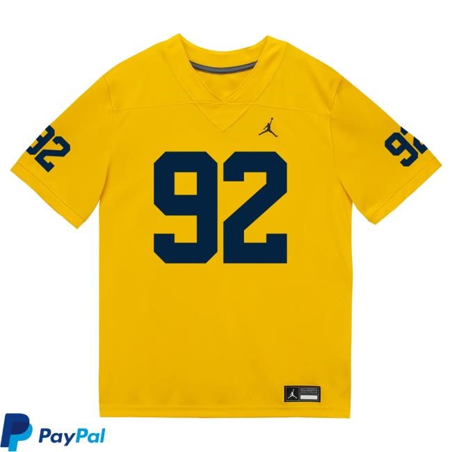 Michigan Wolverines #92 Beckham Sunderland Student Athlete Maize Football Jersey Shirts The M Den Shop Official Michigan Wolverines #92 Beckham Sunderland Student Athlete Maize Football Jersey Tee The M Den Shop Official