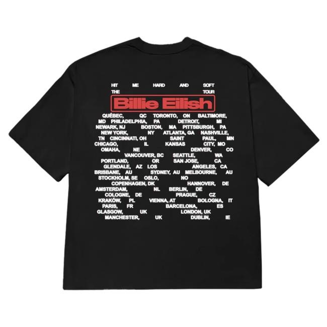 Billie Eilish 2024 Tour Black Tee With Glasses Graphic Billie Eilish Glasses Hit Me Hard And Soft Tour 2024 Black T Shirt