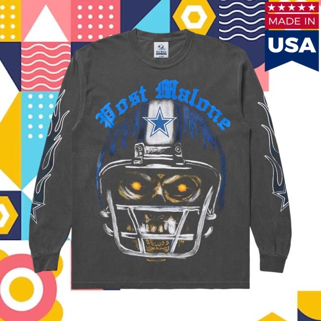 Post Malone Cowboys Merch Post Malone + Dallas Cowboys Skeleton Long Sleeve Tee Black