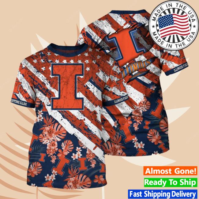 Official Illinois Fighting Illini Tropical Flower Style And Flag All Over Printed 3D Hoody