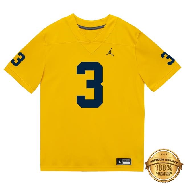 The M Den Michigan Wolverines #3 Jaden Mangham Student Athlete Maize Football Jersey Top Shirt