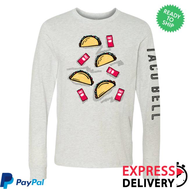 Official Taco Bell Apparel Clothing Store Shop Taco Bell Fire Sauce Packet and Tacos Long Sleeve T-Shirt Tacobell Merch