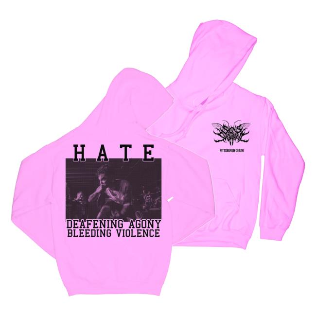 Official Signs Of The Swarm Rising Merch Signs Of The Swarm - Hate Deafening Agony Bleeding Violence Pittsburgh Death Pink Pullover Sweatshirt Risingmerch
