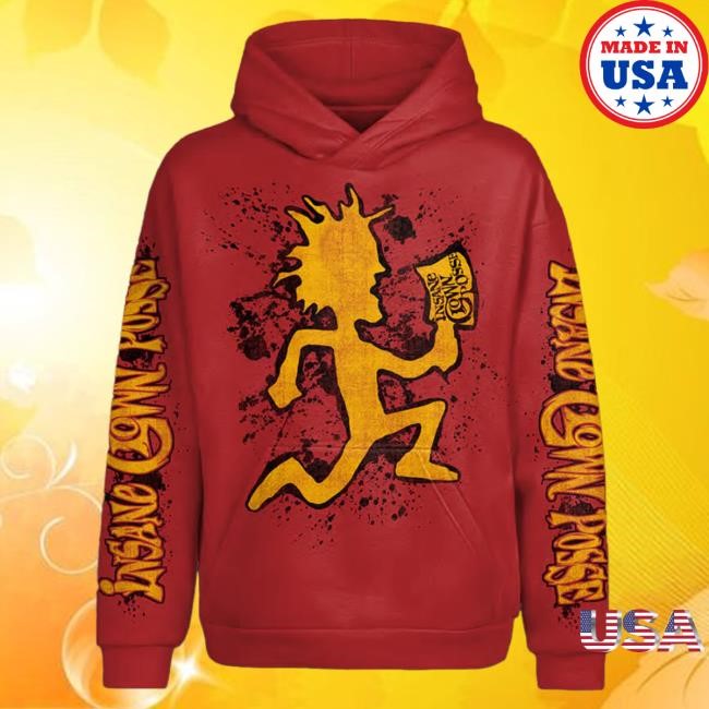 Official Icp Merch Store Insane Clown Posse Hatchetman Gold Attractive Hoodie In Red Official Icp Merch Store Insane Clown Posse Hatchetman Gold Hoody In Red
