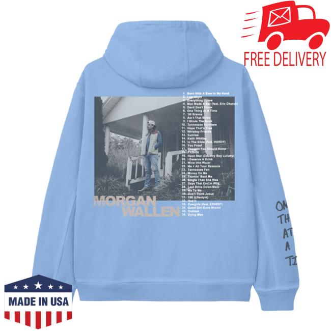 Official Morgan Wallen Apparel Clothing Store Shop One Thing At A Time Album Cover Blue Hoodie Morganwallen Merch