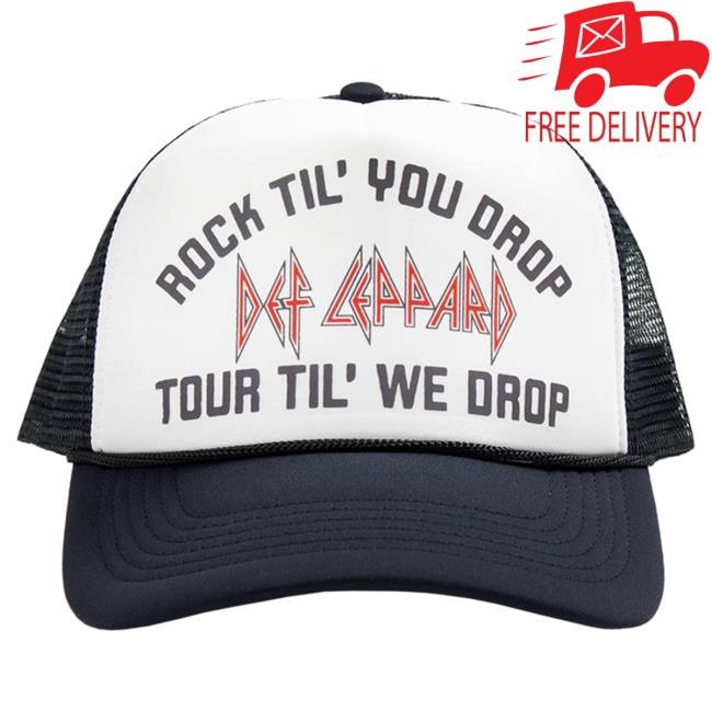Official Def Leppard Merch Store Clothing Rock Til You Drop Trucker Hat DefLeppard