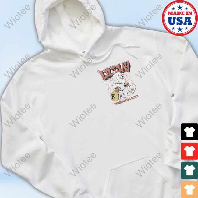 Lil Tjay Cartoon Trench Kid White Tee Lil Tjay Cartoon Trench Kid White Long Sleeve Shirt