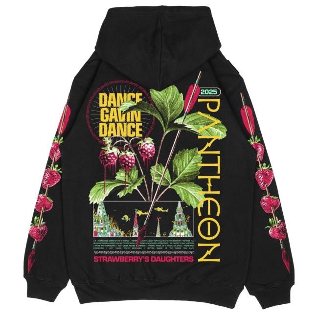 Official Dance Gavin Dance Merch Strawberry's Daughters Black Popover Hoodie Official Dance Gavin Dance Merch Strawberry's Daughters Heavy Faded Black LS Tee