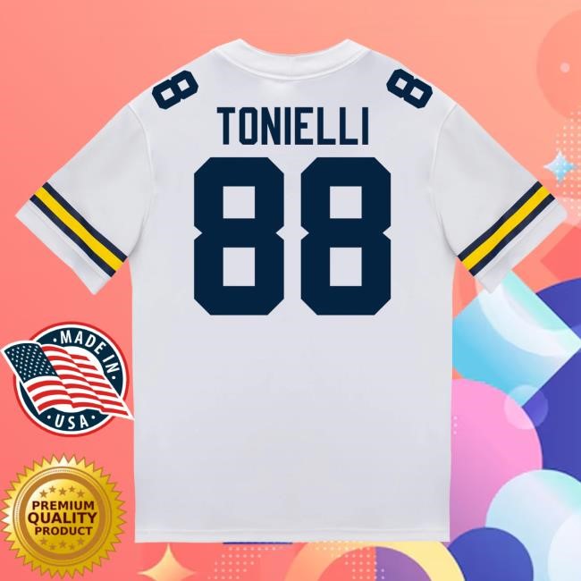 Michigan Wolverines #88 Deakon Tonielli Student Athlete White Football Jersey Tees The M Den Shop Official