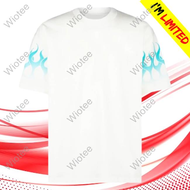 Official Vision Of Super White T-Shirt With Light Blue Gradient Flames