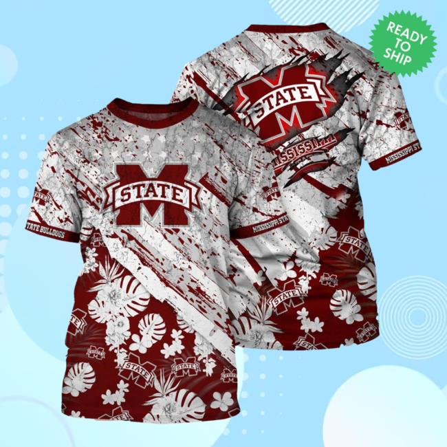 Banantees Mississippi State Bulldogs Tropical Flower Style And Flag All Over Printed 3D Shirt New