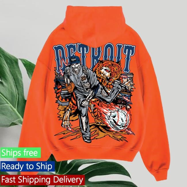 Official Sana Detroit Merch Store Sana X Skubal Hooded Sweatshirt - Orange