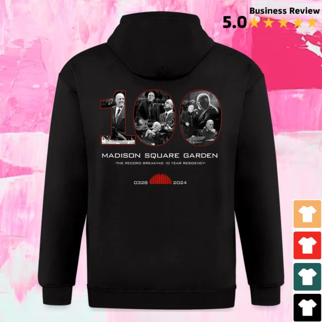 Official Billy Joel Merch Store Billy Joel "3-28-24 MSG 100th Event" Black Zip Crewneck - Online Exclusive Billy Joel Apparel Clothing Shop