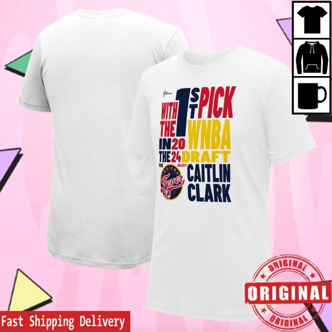 Indiana Fever Caitlin Clark Stadium Essentials White 2024 WNBA Draft First Pick Verbiage Tee Shirt