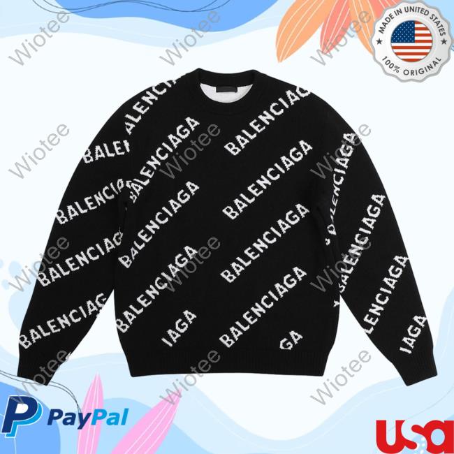 Official Saks Fifth Avenue Clothing Store Shop Balenciaga Allover Logo Black White AOP Sweater 3D All Over Print Saksfifthavenue