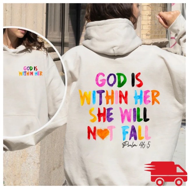 Guidingcross God Is Within Her She Will Not Fall Christian Fleece Hoodie Set LS Hoodie
