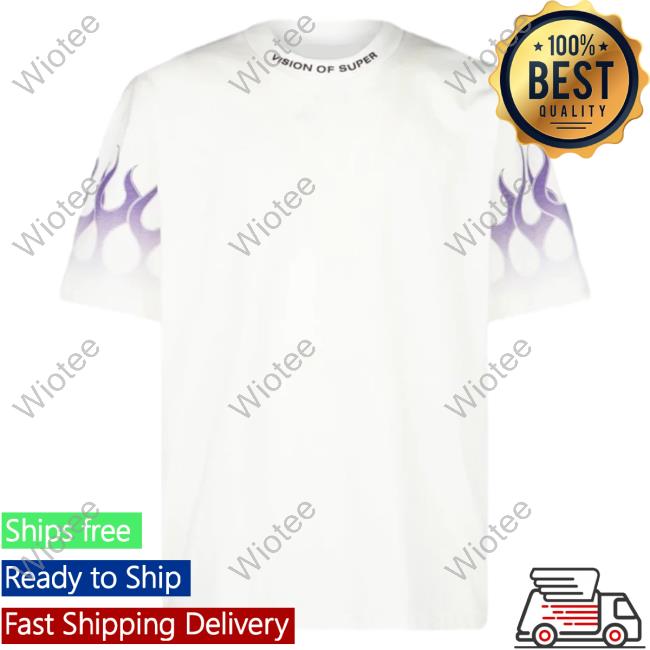 Official Vision Of Super White Top Shirt With Purple Gradient Flames
