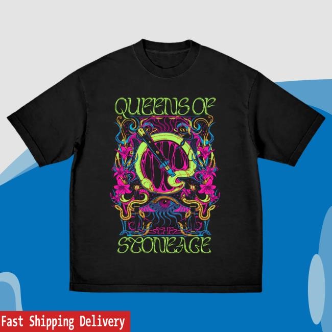 Official Queens of the Stone Age Merch Store Glow Psychedelic Emblem New Shirt Qotsa