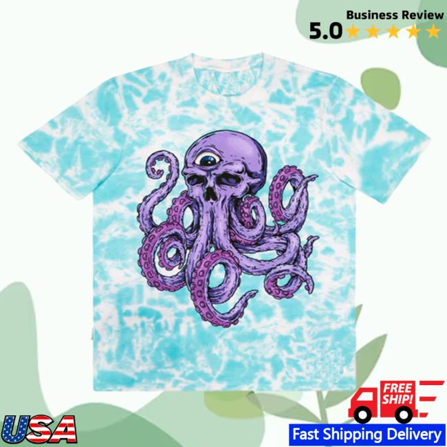 Official Deep Dark And Dangerous Merch Ddd Sky Blue Tie Dye Octopus Skull Shirt